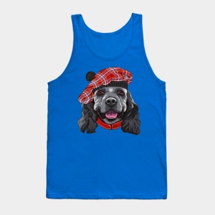 Funny smiling dog American Cocker Spaniel in red Scottish Tam Tank Top